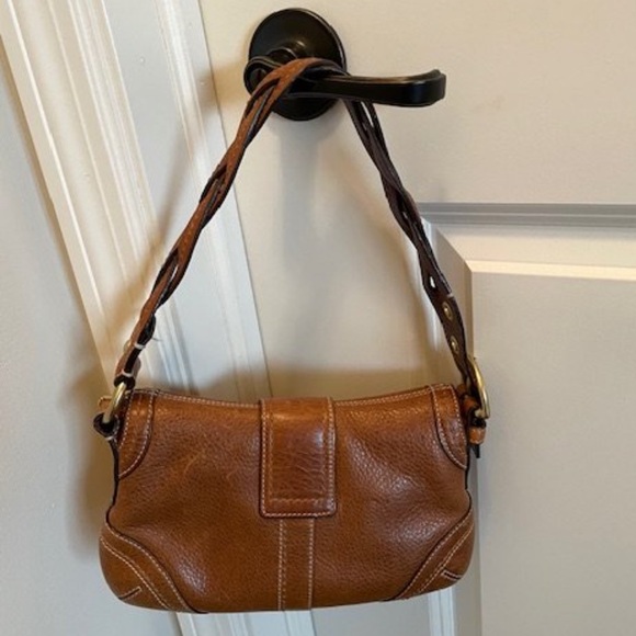 Vintage Coach 10317 Soho Braided Flap Shoulder Bag Brown Leather Hobo Y2K - Picture 2 of 3